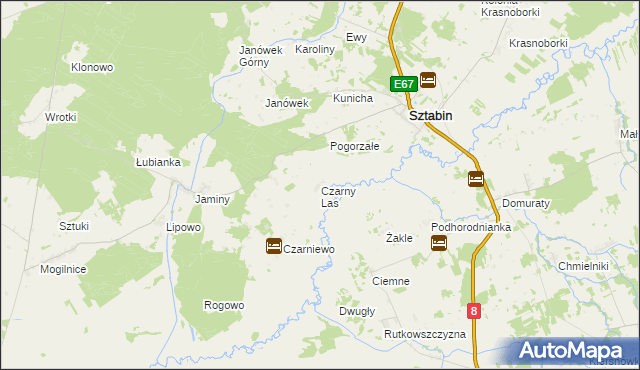 mapa Czarny Las gmina Sztabin, Czarny Las gmina Sztabin na mapie Targeo