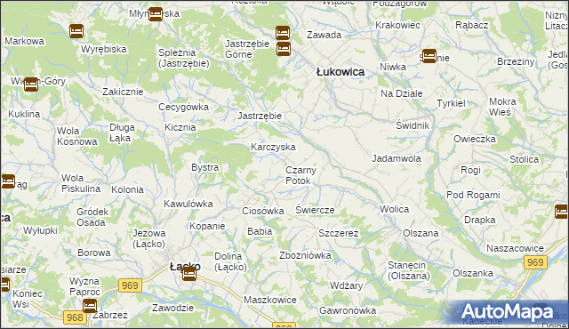 mapa Czarny Potok gmina Łącko, Czarny Potok gmina Łącko na mapie Targeo