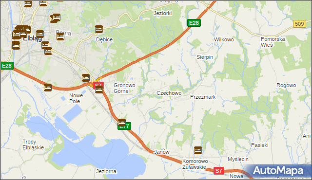 mapa Czechowo gmina Elbląg, Czechowo gmina Elbląg na mapie Targeo