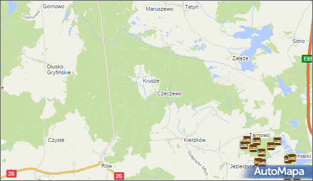 mapa Czeczewo gmina Myślibórz, Czeczewo gmina Myślibórz na mapie Targeo