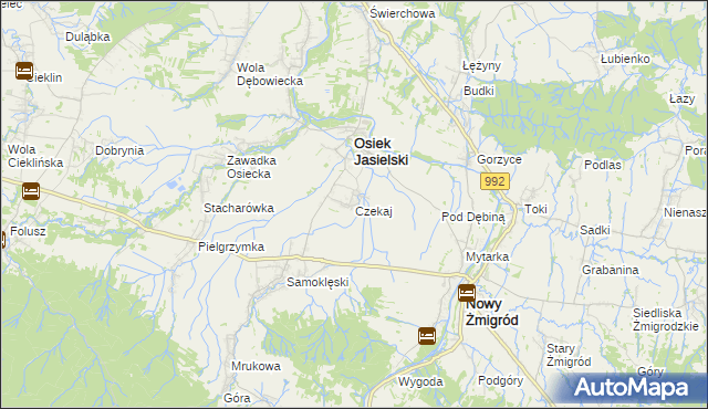 mapa Czekaj gmina Osiek Jasielski, Czekaj gmina Osiek Jasielski na mapie Targeo