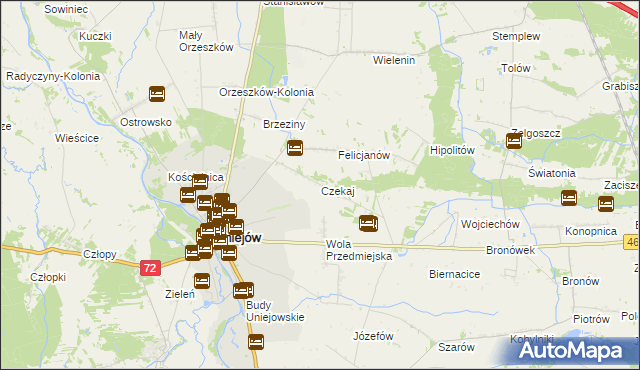 mapa Czekaj gmina Uniejów, Czekaj gmina Uniejów na mapie Targeo