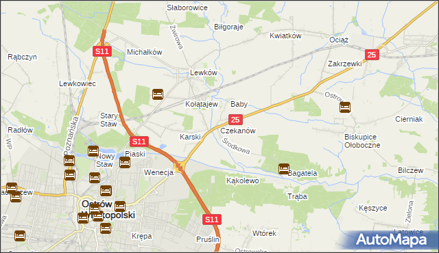 mapa Czekanów gmina Ostrów Wielkopolski, Czekanów gmina Ostrów Wielkopolski na mapie Targeo