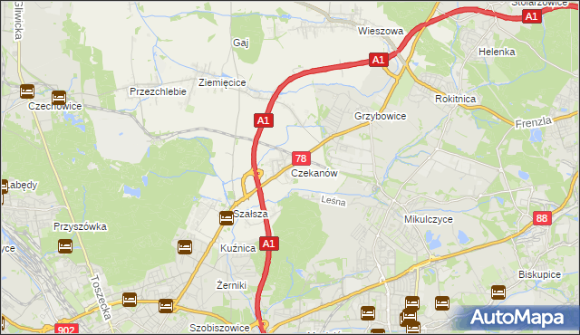 mapa Czekanów gmina Zbrosławice, Czekanów gmina Zbrosławice na mapie Targeo