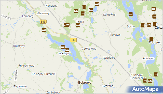 mapa Czekanowo gmina Bobrowo, Czekanowo gmina Bobrowo na mapie Targeo