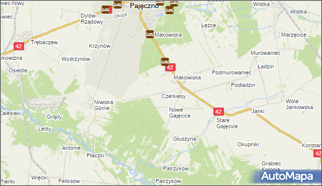 mapa Czerkiesy gmina Pajęczno, Czerkiesy gmina Pajęczno na mapie Targeo