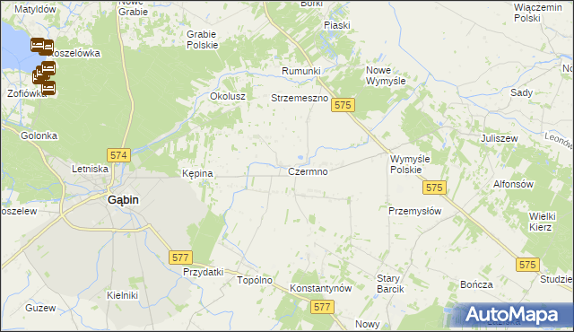 mapa Czermno gmina Gąbin, Czermno gmina Gąbin na mapie Targeo