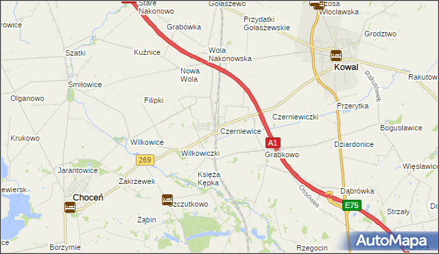 mapa Czerniewice gmina Choceń, Czerniewice gmina Choceń na mapie Targeo