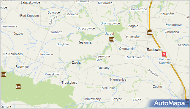 mapa Czerwona Góra gmina Sadowie, Czerwona Góra gmina Sadowie na mapie Targeo