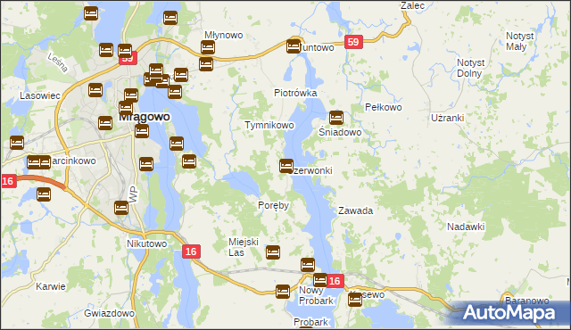 mapa Czerwonki gmina Mrągowo, Czerwonki gmina Mrągowo na mapie Targeo