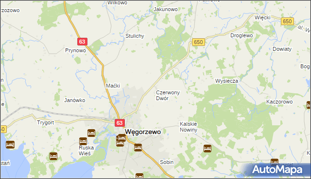 mapa Czerwony Dwór gmina Węgorzewo, Czerwony Dwór gmina Węgorzewo na mapie Targeo