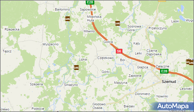 mapa Częstkowo gmina Szemud, Częstkowo gmina Szemud na mapie Targeo
