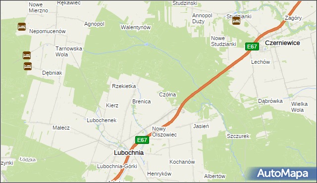 mapa Czółna gmina Lubochnia, Czółna gmina Lubochnia na mapie Targeo