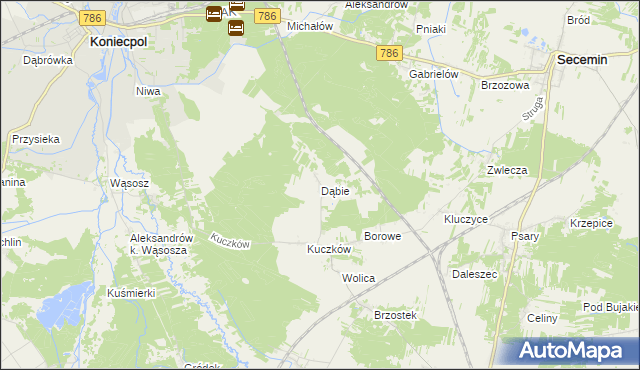 mapa Dąbie gmina Secemin, Dąbie gmina Secemin na mapie Targeo