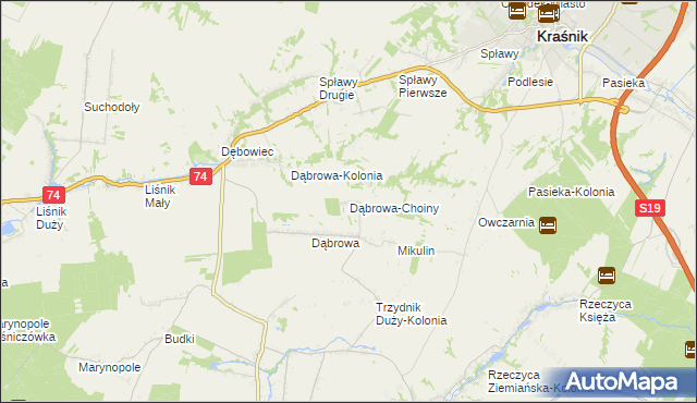 mapa Dąbrowa-Choiny, Dąbrowa-Choiny na mapie Targeo