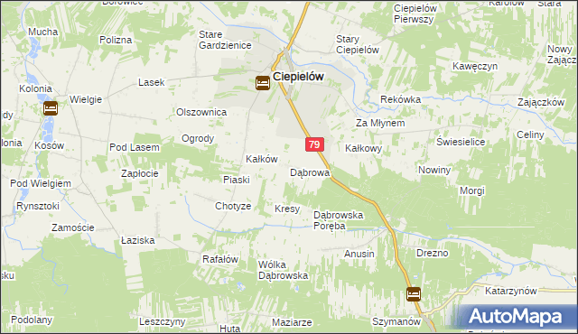 mapa Dąbrowa gmina Ciepielów, Dąbrowa gmina Ciepielów na mapie Targeo