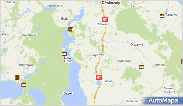 mapa Dąbrowa gmina Dźwierzuty, Dąbrowa gmina Dźwierzuty na mapie Targeo