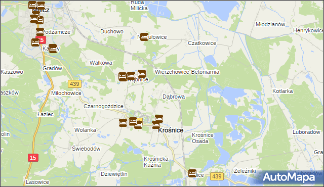 mapa Dąbrowa gmina Krośnice, Dąbrowa gmina Krośnice na mapie Targeo