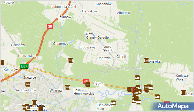 mapa Dąbrowa gmina Lubochnia, Dąbrowa gmina Lubochnia na mapie Targeo