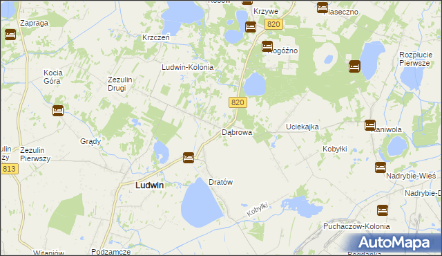 mapa Dąbrowa gmina Ludwin, Dąbrowa gmina Ludwin na mapie Targeo