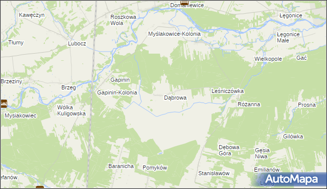mapa Dąbrowa gmina Odrzywół, Dąbrowa gmina Odrzywół na mapie Targeo