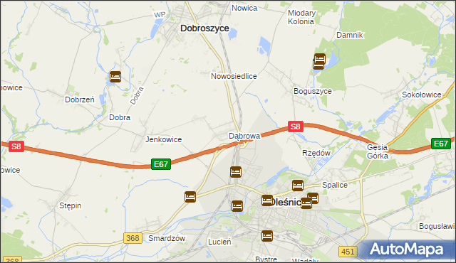 mapa Dąbrowa gmina Oleśnica, Dąbrowa gmina Oleśnica na mapie Targeo