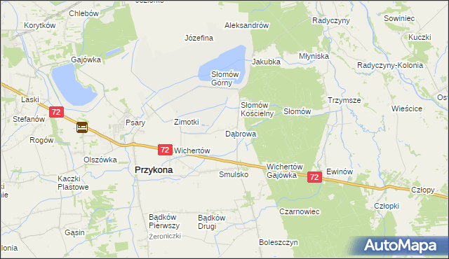 mapa Dąbrowa gmina Przykona, Dąbrowa gmina Przykona na mapie Targeo