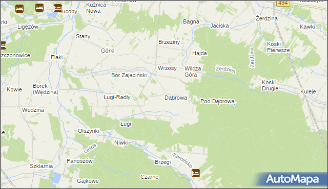 mapa Dąbrowa gmina Przystajń, Dąbrowa gmina Przystajń na mapie Targeo