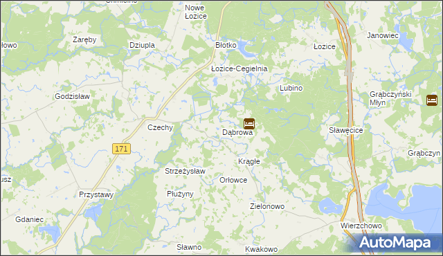mapa Dąbrowa gmina Szczecinek, Dąbrowa gmina Szczecinek na mapie Targeo