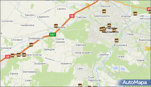 mapa Dąbrowa gmina Tomaszów Mazowiecki, Dąbrowa gmina Tomaszów Mazowiecki na mapie Targeo