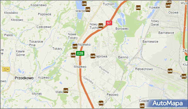 mapa Dąbrowa gmina Żukowo, Dąbrowa gmina Żukowo na mapie Targeo