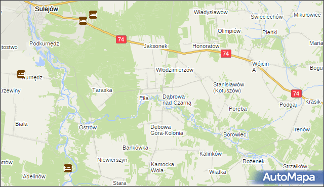 mapa Dąbrowa nad Czarną, Dąbrowa nad Czarną na mapie Targeo