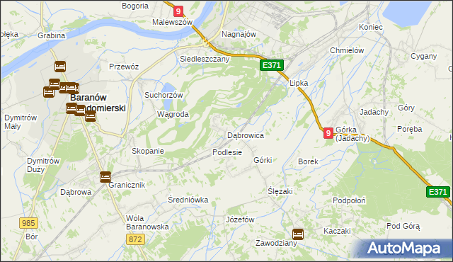mapa Dąbrowica gmina Baranów Sandomierski, Dąbrowica gmina Baranów Sandomierski na mapie Targeo