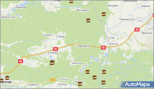 mapa Dąbrowica gmina Dobrodzień, Dąbrowica gmina Dobrodzień na mapie Targeo