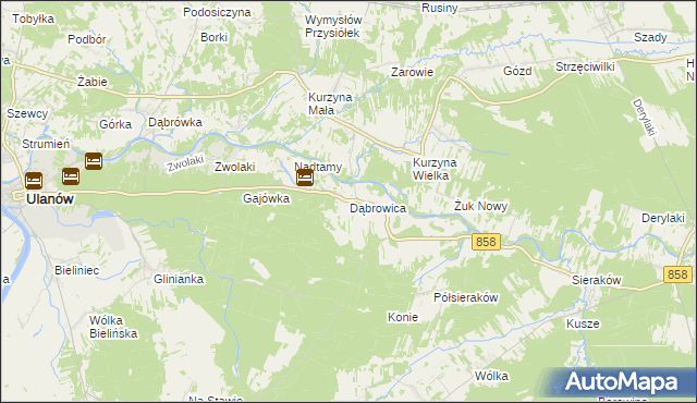 mapa Dąbrowica gmina Ulanów, Dąbrowica gmina Ulanów na mapie Targeo