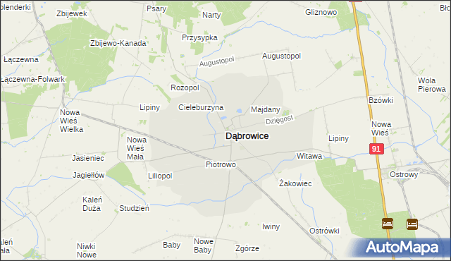 mapa Dąbrowice powiat kutnowski, Dąbrowice powiat kutnowski na mapie Targeo