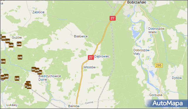 mapa Dąbrowiec gmina Żary, Dąbrowiec gmina Żary na mapie Targeo