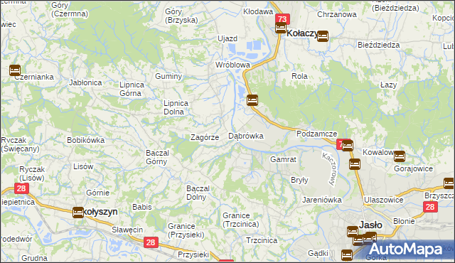 mapa Dąbrówka gmina Brzyska, Dąbrówka gmina Brzyska na mapie Targeo