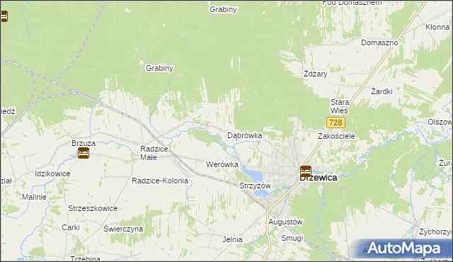 mapa Dąbrówka gmina Drzewica, Dąbrówka gmina Drzewica na mapie Targeo