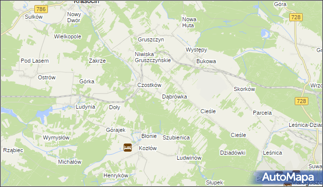 mapa Dąbrówka gmina Krasocin, Dąbrówka gmina Krasocin na mapie Targeo