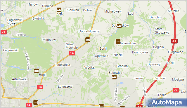 mapa Dąbrówka gmina Nowosolna, Dąbrówka gmina Nowosolna na mapie Targeo