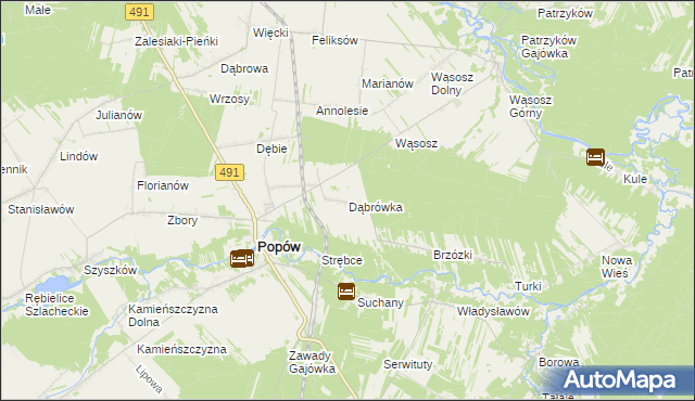 mapa Dąbrówka gmina Popów, Dąbrówka gmina Popów na mapie Targeo