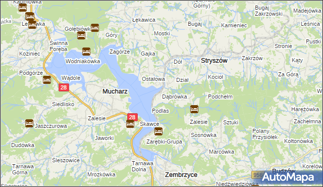 mapa Dąbrówka gmina Stryszów, Dąbrówka gmina Stryszów na mapie Targeo