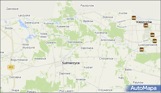 mapa Dąbrówka gmina Sulmierzyce, Dąbrówka gmina Sulmierzyce na mapie Targeo