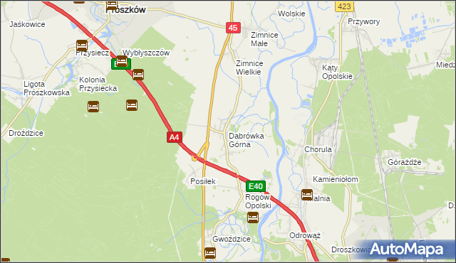 mapa Dąbrówka Górna gmina Krapkowice, Dąbrówka Górna gmina Krapkowice na mapie Targeo