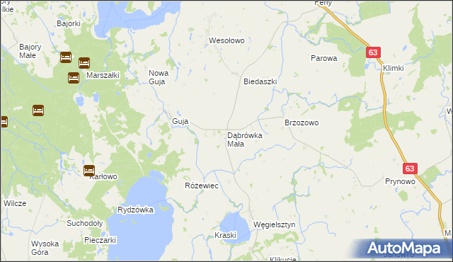 mapa Dąbrówka Mała gmina Węgorzewo, Dąbrówka Mała gmina Węgorzewo na mapie Targeo