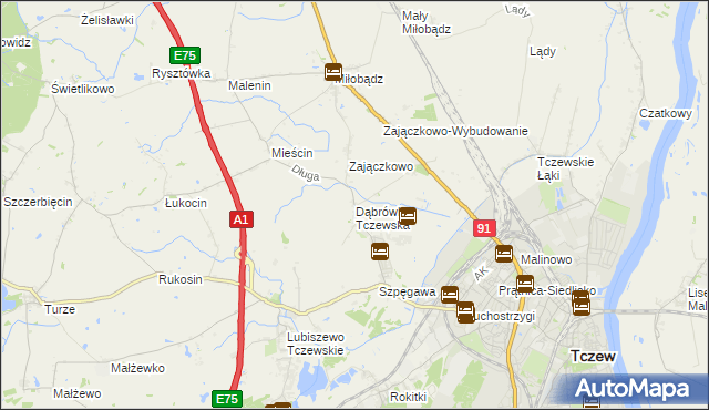 mapa Dąbrówka Tczewska, Dąbrówka Tczewska na mapie Targeo