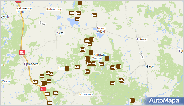 mapa Dąbrówka Wielka gmina Dywity, Dąbrówka Wielka gmina Dywity na mapie Targeo