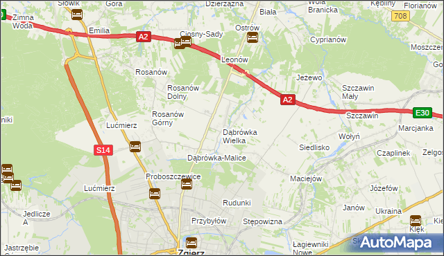 mapa Dąbrówka Wielka gmina Zgierz, Dąbrówka Wielka gmina Zgierz na mapie Targeo