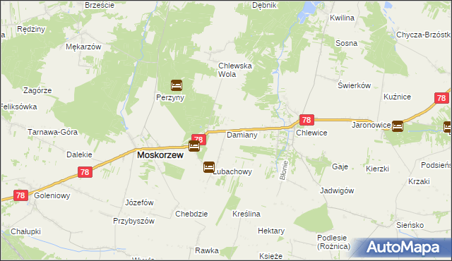 mapa Damiany gmina Moskorzew, Damiany gmina Moskorzew na mapie Targeo